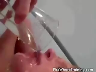 Brunette whore Get To Drink Her Piss