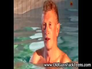 Blondie European amateur goes down on old guy for a bit