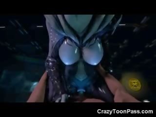 3D Creepy Alien schoolgirl Rides Human Dick!
