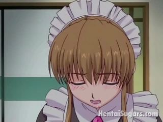 Virginal Looking Anime Maid Rubbing Her Master`s Thick penis In The Bath Tube