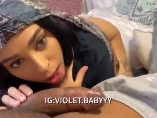 Little Violet having fun sucking fat phallus