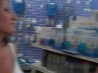Brunette working boobs in public for cash