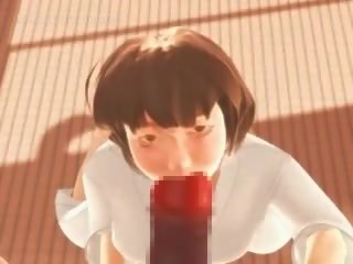 Anime karate jana islemek on a massive shaft in 3d