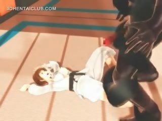 Anime karate jana islemek on a massive shaft in 3d