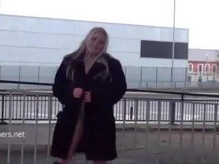 Enticing blonde Kaz flashing firm tits and milf public