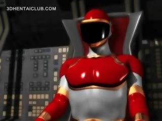 Velký boobed anime hero terrific swell v těsný kostým