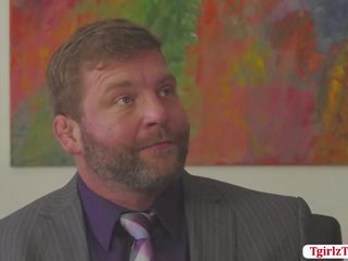 Superior Transbabe Boss Natalie Mars gets anal by her Employees bigcock