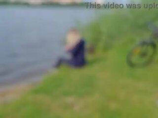 The exhibitionist man saw a lonely adolescent in nature and took out his penis in front of her and began to masturbate the dick in front unfamiliar beauty&comma; he risks scaring her&comma; but she likes to look at a big male dick and wants to see his cum