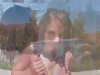 Fantastic Brunette Plays In The Pool
