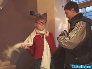 Shy spex amateur rides dick right after fellatio