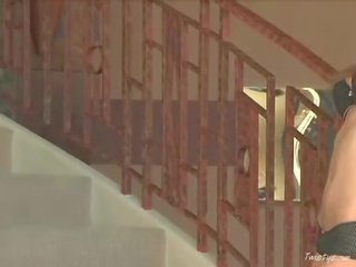 Groovy Brunette Heather Vandeven Stripping And Flashing Her Body In The Stairs