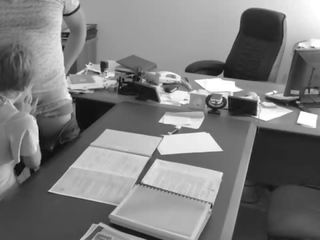 The bos fucks his cilik sekretaris on the kantor table and films it on hidden camera