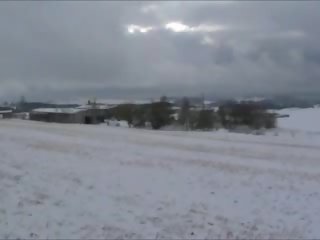 Doll couple fucks out doors on snow