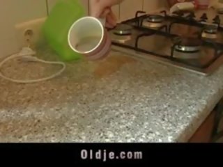 Daring brunette rumaja fuck a senior in the pawon