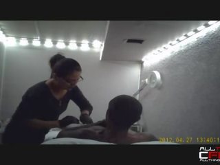 Hung black man cums from a marriageable Latina's powder shaving