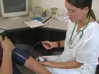 Female medico measures his stick show