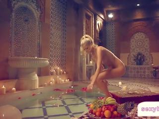 Perfect blonde Playboy diva bathing movie