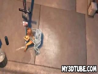 3d brunet gets fucked outdoors by a man made of ice