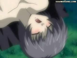 Anime brunette taking a huge manhood