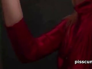 Piss addict blonde teen in latex showing her member sucking skills