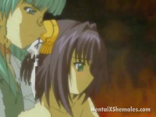 Attractive bruneta anime dívka dostane teased podle a green vlasy sheboy