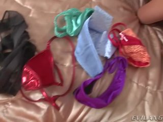 Oriental slattern shows Off Gazoo In Various Panties, TeaSing Cock!