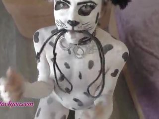 Delightful babe In Dalmatian Costume Playfully Rides Cavalier's Big penis